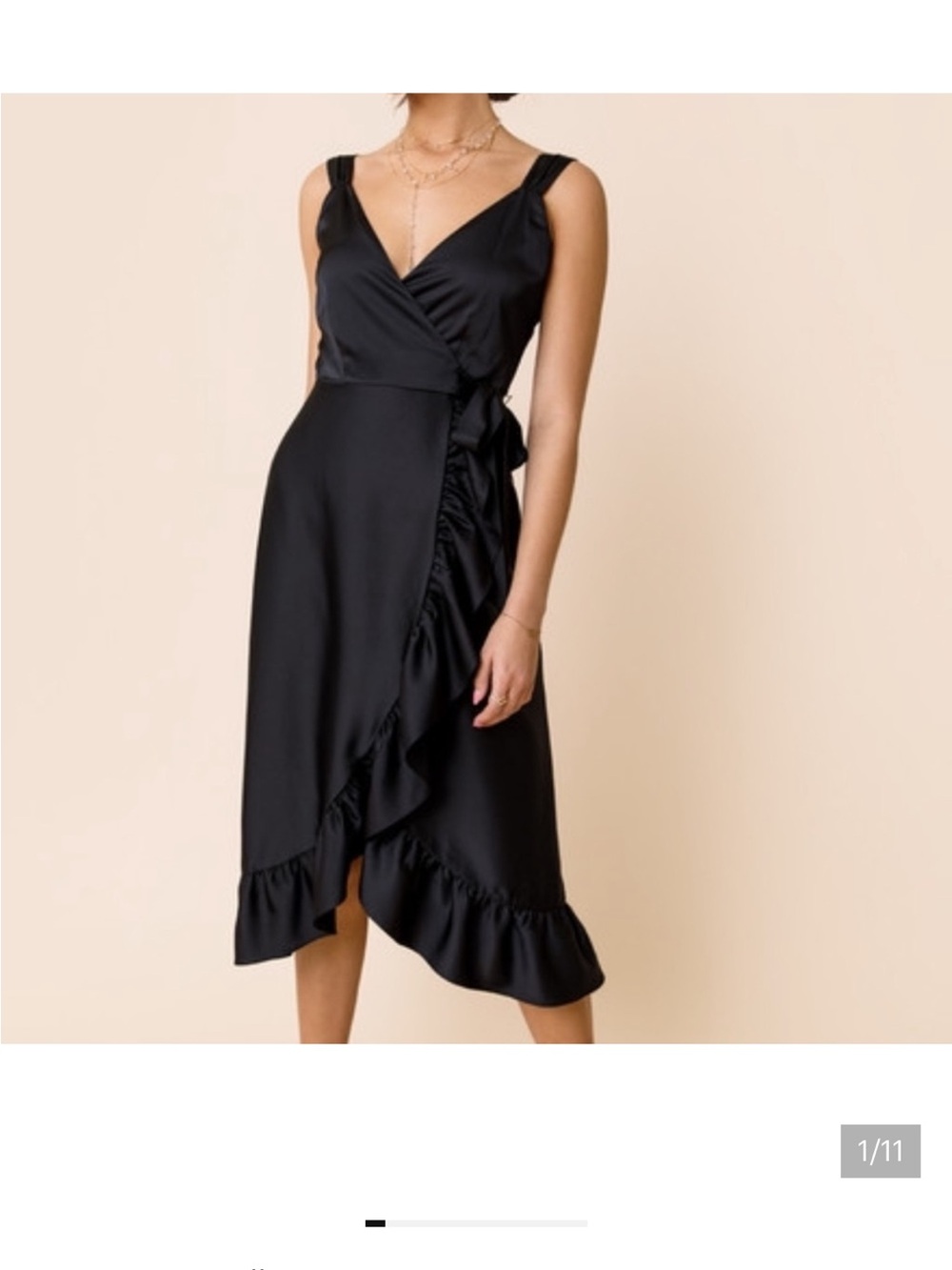 Blue Rain Black Ruffled Wrap Midi Dress